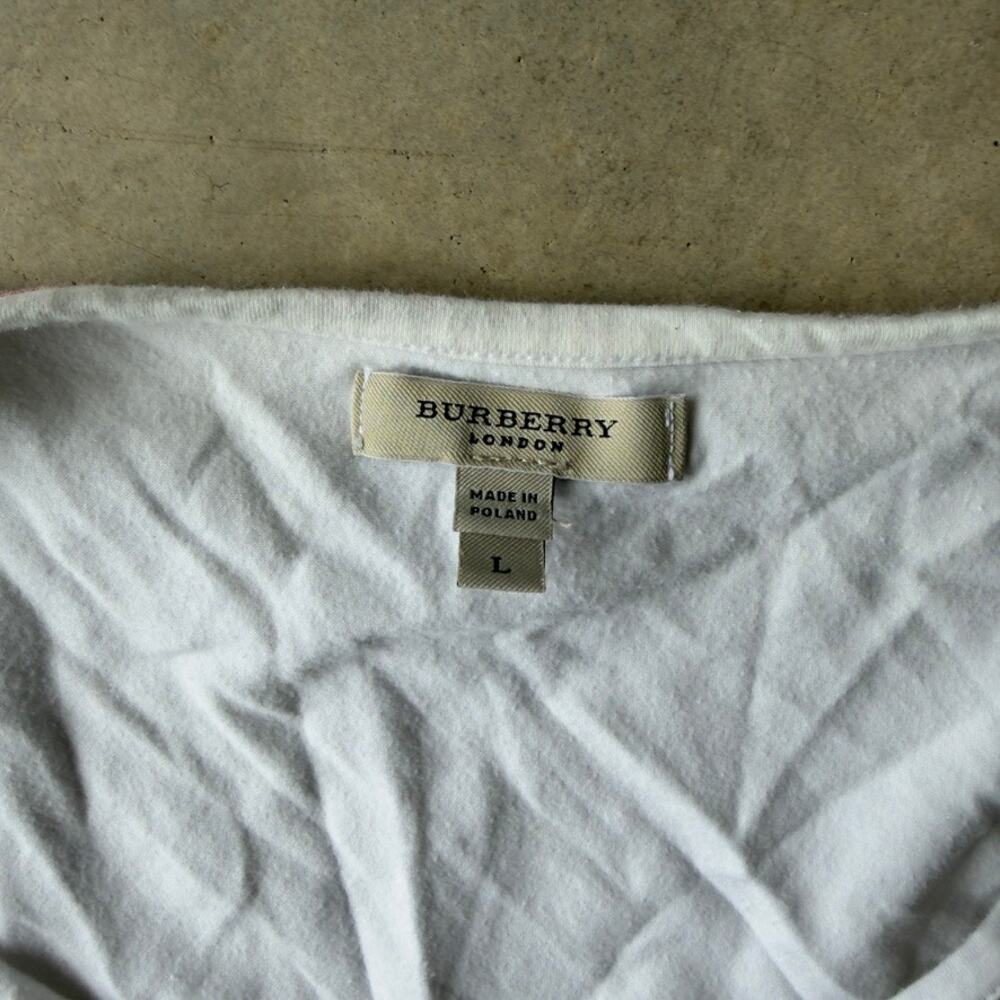 VINTAGE 90S BURBERRY WHITE SHIRT CUTE COQUETTE SCOOP NECK DESIGNER WOMENS LARGE - Picture 4 of 5